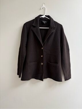 Eileen Fisher Dark Brown Button-Front Cardigan Blazer